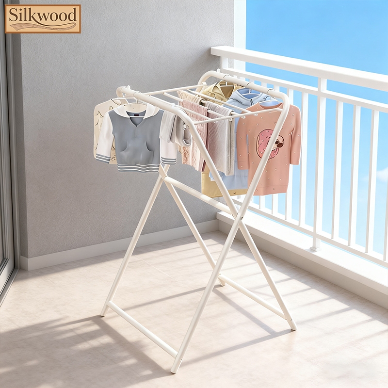 【Silkwood】ชั้นบ้านพับราวตากผ้าห้องนอนชั้นวางเสื้อโค้ทห้องนอนง่ายในร่มแขวนระเบียงเสาอบแห้ง