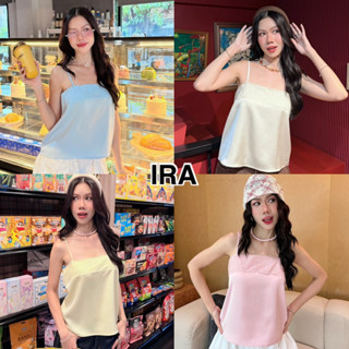 BY IRA Amanda strap top เสื้อสายเดี่ยว ผ้าซาติน แต่งลูกไม้ช่…