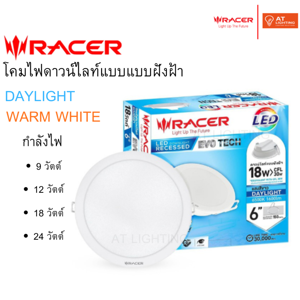 Racer : ดาวน์ไลท์ EVO TECH 9W/12W/18W/24W แสงขาว/แสงเหลือง
