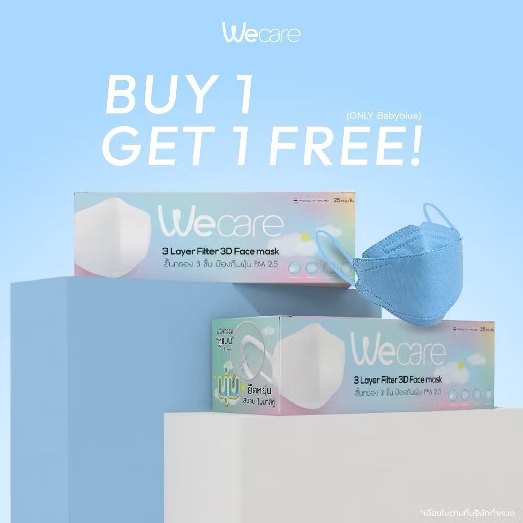 Weness หน้ากากอนามัย รุ่น 3D นวัตกรรมสายเเบน หนา 4 mm. ทอนุ่มพิเศษ ยืดหยุ่นดีมากกกไม่กดรั้งหลังหู