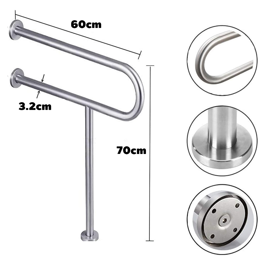 ราวจับในห้องน้ำสแตนเลส304รับน้ำหนัก200KGราวจับห้องน้ำเหมาะสำหรับผู้สูงอายุใช้ยืนหรือพยุงในห้องน้ำ - รูปที่ 6