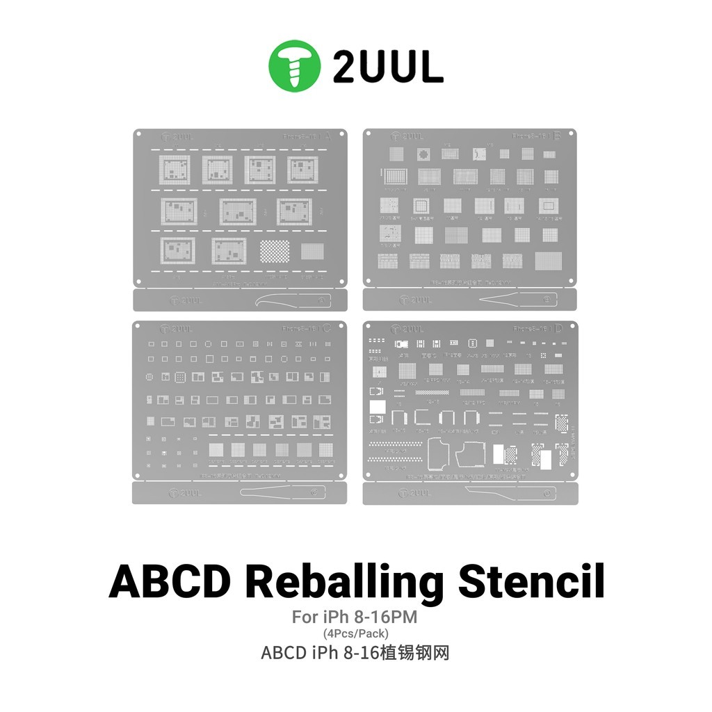 2UUL BG01 ABCD Reballing ชุดลายฉลุสําหรับ iPhone 8-17PM All Series CPU NAND Baseband WiFi RF Power IC ชิปซ่อม BGA