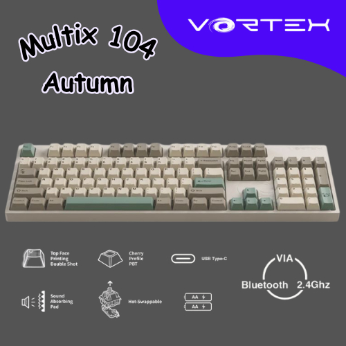 Vortex Keyboard  Multix 104 Autumn (ภาษาอังกฤษ) เชื่อมต่อได้ 3 โหมด ประกัน1 ปี