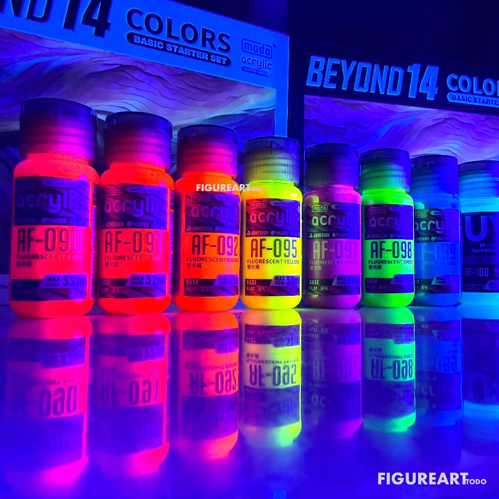 MODO FLUORESCENT(FLAT) water-based อะคริลิคสูตรน้ำฟลูโอเรสเซน เนื้อด้าน ของโมโดกลุ่มสีหลัก เบส เนื้อหนา
