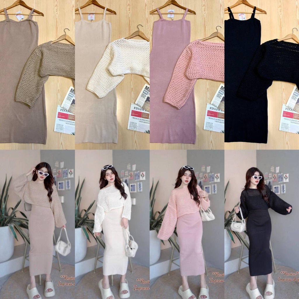 LILY รวม เซ็ต 2 ชิ้น[เสื้อ+เดรส] ผ้าไหมพรมนุ่มฟู งานสวยตรงปกค่ะ