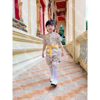 ชุดไทยประยุกต์เด็กผู้ชายโทนสีสุภาพ แถมผ้าผูกเอว (ผ้าฝ้าย) +1 ไซส์