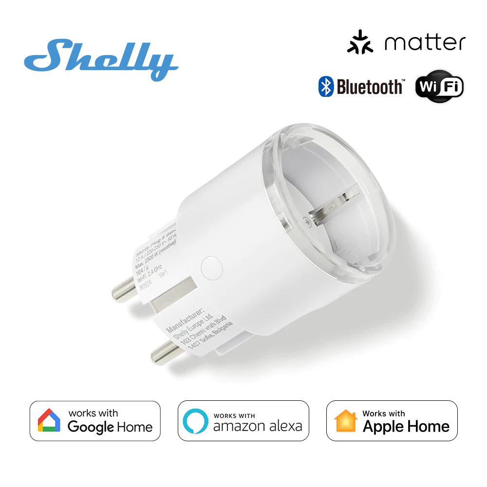Shelly Plug S MTR Gen3 สมาร์ทปลั๊ก WiFi Bluetooth รองรับ Matter วัดไฟ ไฟ LED ใช้กับ Google Home Alexa