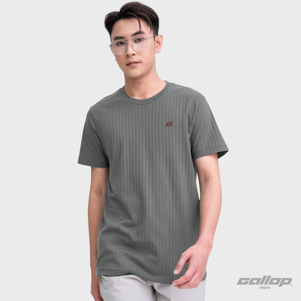 GALLOP : เสื้อยืดคอกลมผ้าชักร่องผู้ชาย (Rib) สีพื้น รุ่น GT9185 สี Smoke Gray - สโมคเกรย์ / ราคาปกติ 890.-