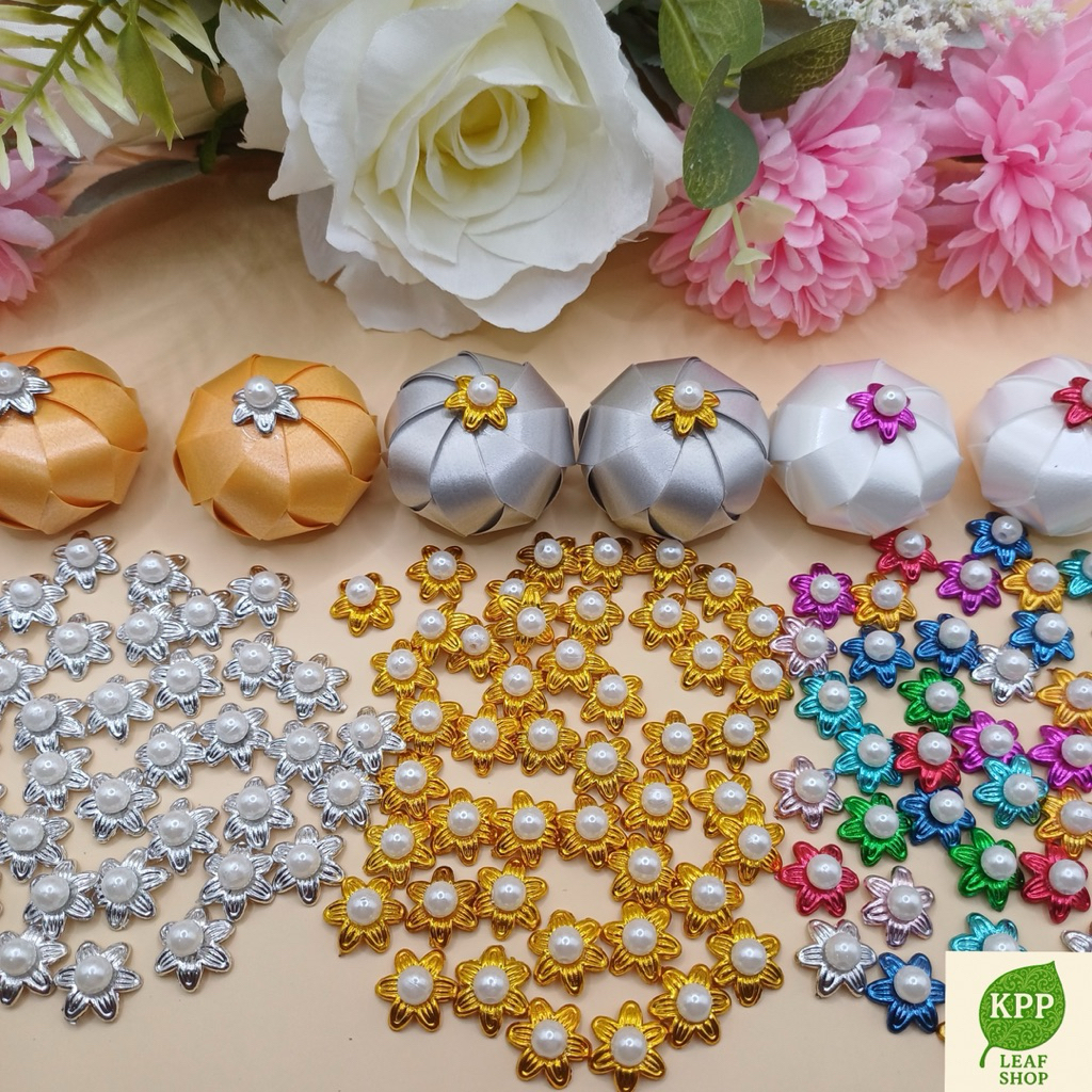 พิกุลติดปัดมุข 100 ชิ้น เป็นพิกุลเงาเกรด A ติดลูกปัดมุข พร้อมส่ง