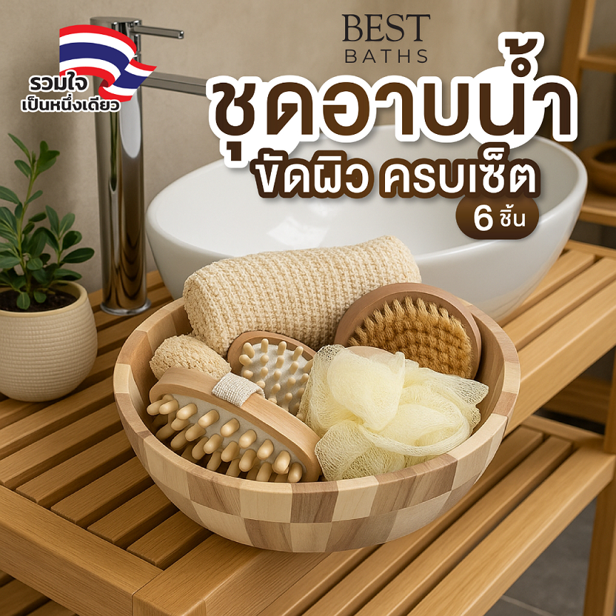 [ พร้อมส่ง ] ชุดอุปกรณ์ขัดตัวในห้องน้ำ สไตล์ญี่ปุ่น ลายไม้ พร้อมชุดขัดผิว เซตใยขัดตัว ใยบวบขัดตัว SS