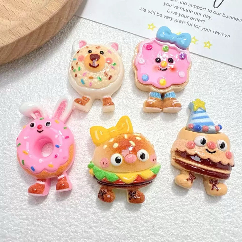 🇹🇭 #048 เรซิ่น คุกกี้ โดนัท แฮมเบอร์เกอร์ 5 ชิ้น/เซ็ท  การ์ตูนเคลือบเงา ตกแต่ง diy ติดหลังโทรศัพท์ กิ๊บติดผม งานDIY