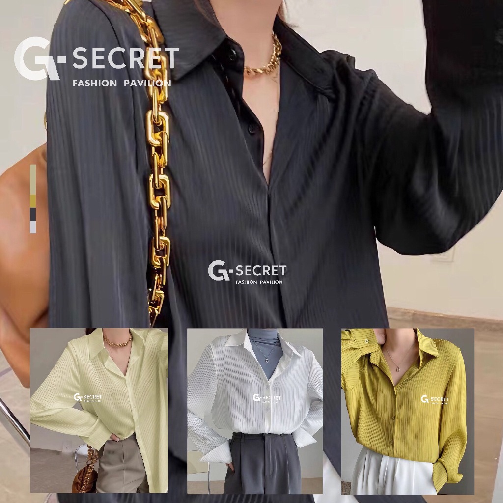 เสื้อเชิ้ตแขนยาวลายริ้ว รุ่นหน้าสั้นหลังยาว สไตล์เกาหลี เรียบง่าย ผ้าซาตินลื่น สำหรับสาวออฟฟิศ ผ้าดีใส่สบาย