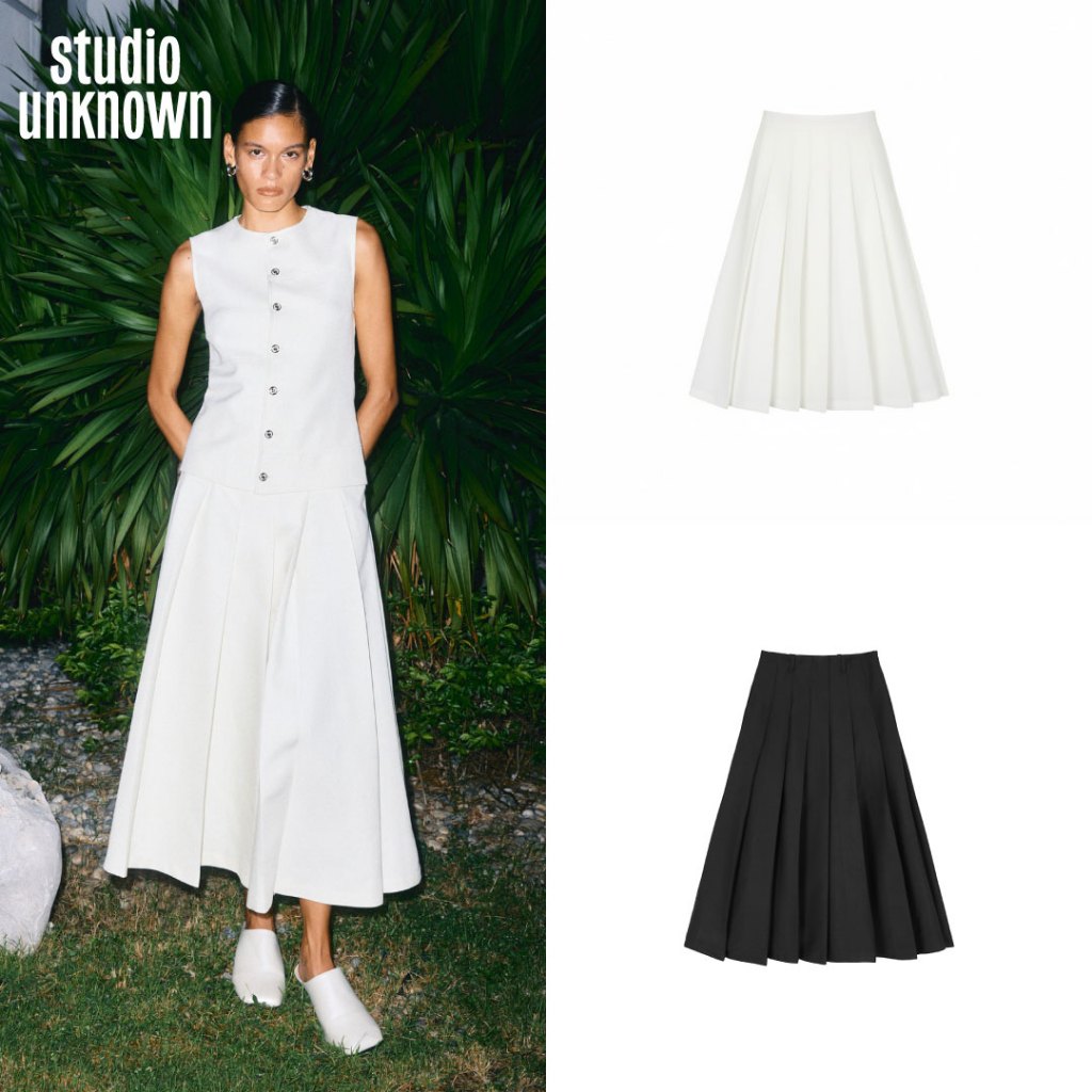 STUDIO UNKNOWN -  Dean Pleated Linen Skirt กระโปรง 4 ส่วนผ้าลินินตกแต่งจีบรอบพร้มกระเป๋าเจาะข้าง