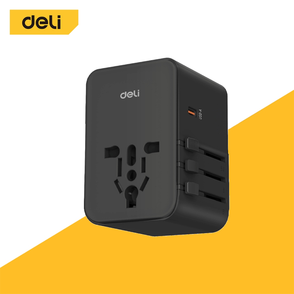 Deli ปลั๊กแปลง หัวแปลงปลั๊ก หัวชาร์จต่างประเทศ USB TypeC ใช้ได้หลายประเทศ Travel Adapter