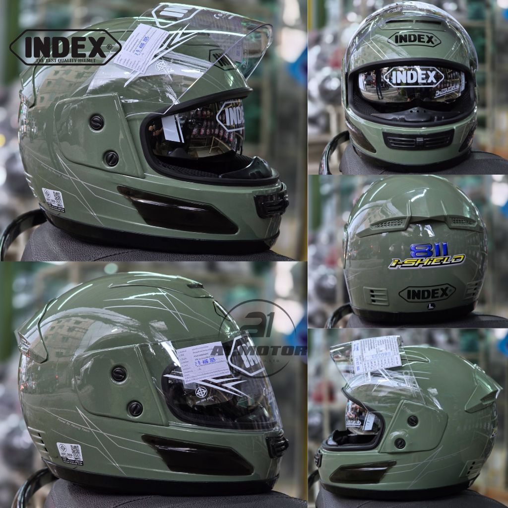 INDEX หมวกกันน็อคเต็มใบ 811is แว่น2ชั้น ชิวใส แว่นปรอทเงิน ฟรีถุงผ้า มาตรฐาน มอก.