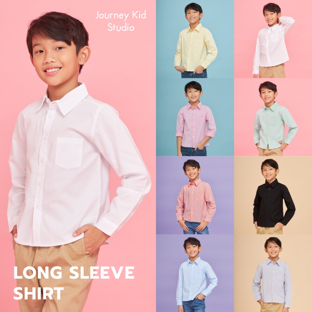 Journey Kid [พร้อมส่ง] 1-10 ขวบ เสื้อเชิ้ตแขนยาวเด็กผู้ชาย สีสันสดใส ผ้า COTTON OXFORD ตัดเย็บดี