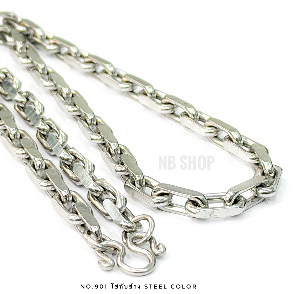 S-715 สร้อยคอสแตนเลส แตนเลสแท้ ขนาด7.0mm ลายโซ่รีดทับข้าง ความยาว26นิ้ว  สร้อยพระ ไม่ลอกไม่ดำ ใส่อาบน้ำได้