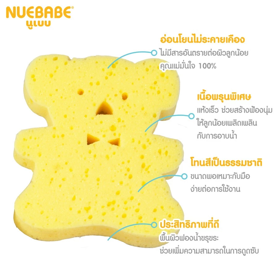 Nuebabe ฟองน้ำรูปสัตว์ เนื้อพรุนพิเศษ (หมี,เป็ด,กระต่าย) ฟองน้ำเด็ก ฟองน้ำอาบน้ำ