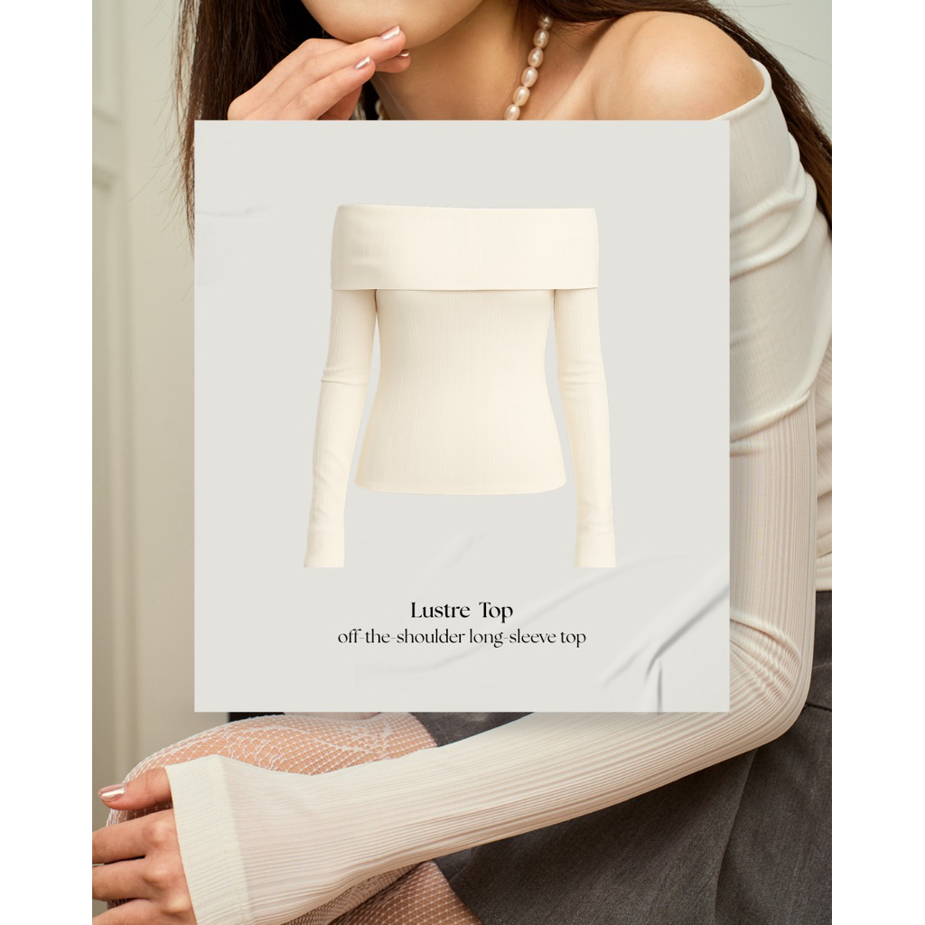 [ROTHIES.CO] Lustre Top in white เสื้อปาดไหล่สีขาวแขนยาวผ้ายืด