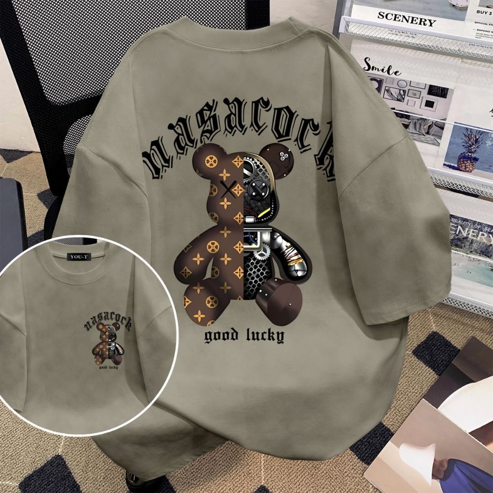 Top.basicเสื้อสีดําoversize วินเทจอเมริกัน  unisex โคตรนุ่ม เสื้อcotton ไม่หดตัวลาย เสื้อไม่ยับ ลาย "nasacock"【COD】