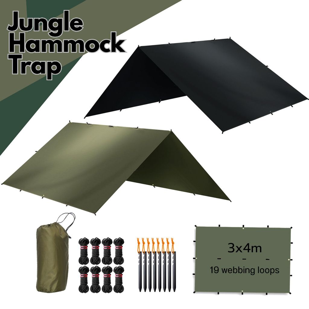 ฟลายชีท ทาร์ปเปล กันน้ํา 3x4 เมตร Waterproof Camping Tarp Hammock Rain Fly