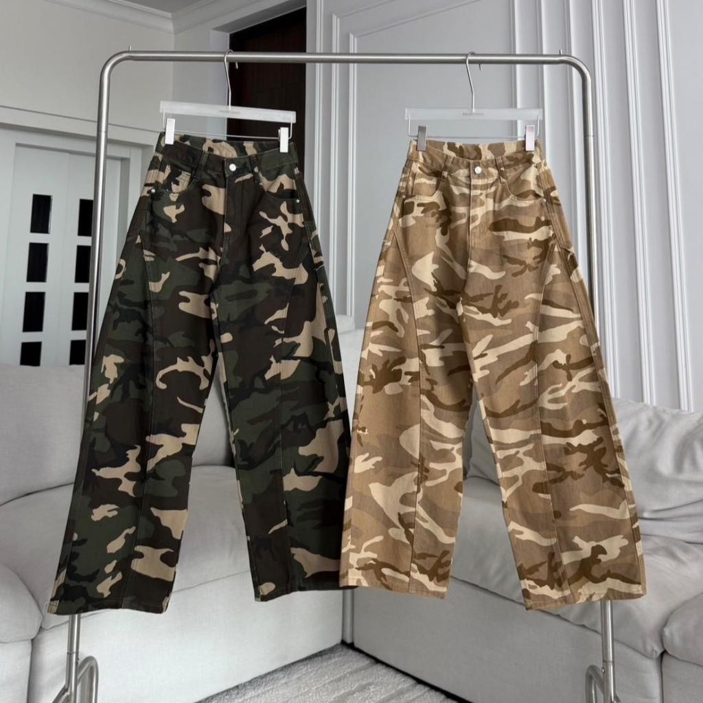 PTJ30315 Como Barrel กางเกงยีนส์ทรงบาเรลลายทหาร PROMTHONG