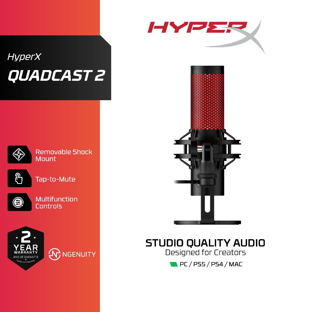 HyperX QuadCast 2 Gaming Microphone ไมโครโฟน ( 872V1AA , AN1D9AA )