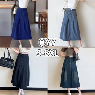 กระโปรงยีนส์ยาวแต่งจิ๊บS-8XL เอวสูงเก็บพุง สาวพลัสไซส์ใส่สวย นื้อผ้ายีนส์ไม่ยืด