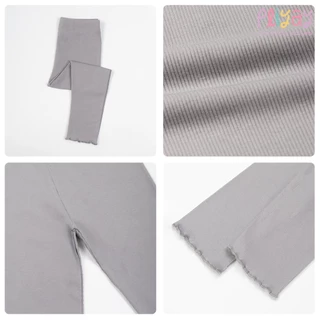 Pliyay by Mussu Kids กางเกงเลกกิ้งเด็ก ผ้าร่องสีพื้น ปลายขา Lettuce Hem ใส่สบาย (2-7 ปี) (lgpy3)