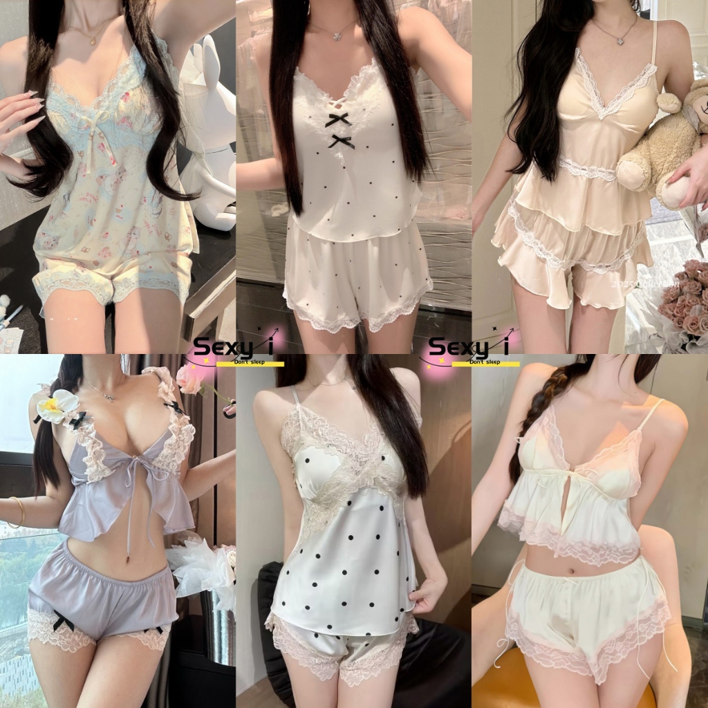 ชุดนอน  sexy  คอวี  ชุดนอนสตรี  ลูกไม้ซาติน  ผ้านิ่ม  มีตัวเลือกมากมายให้เลือก  มีตัวเลือกมากมายให้เลือก