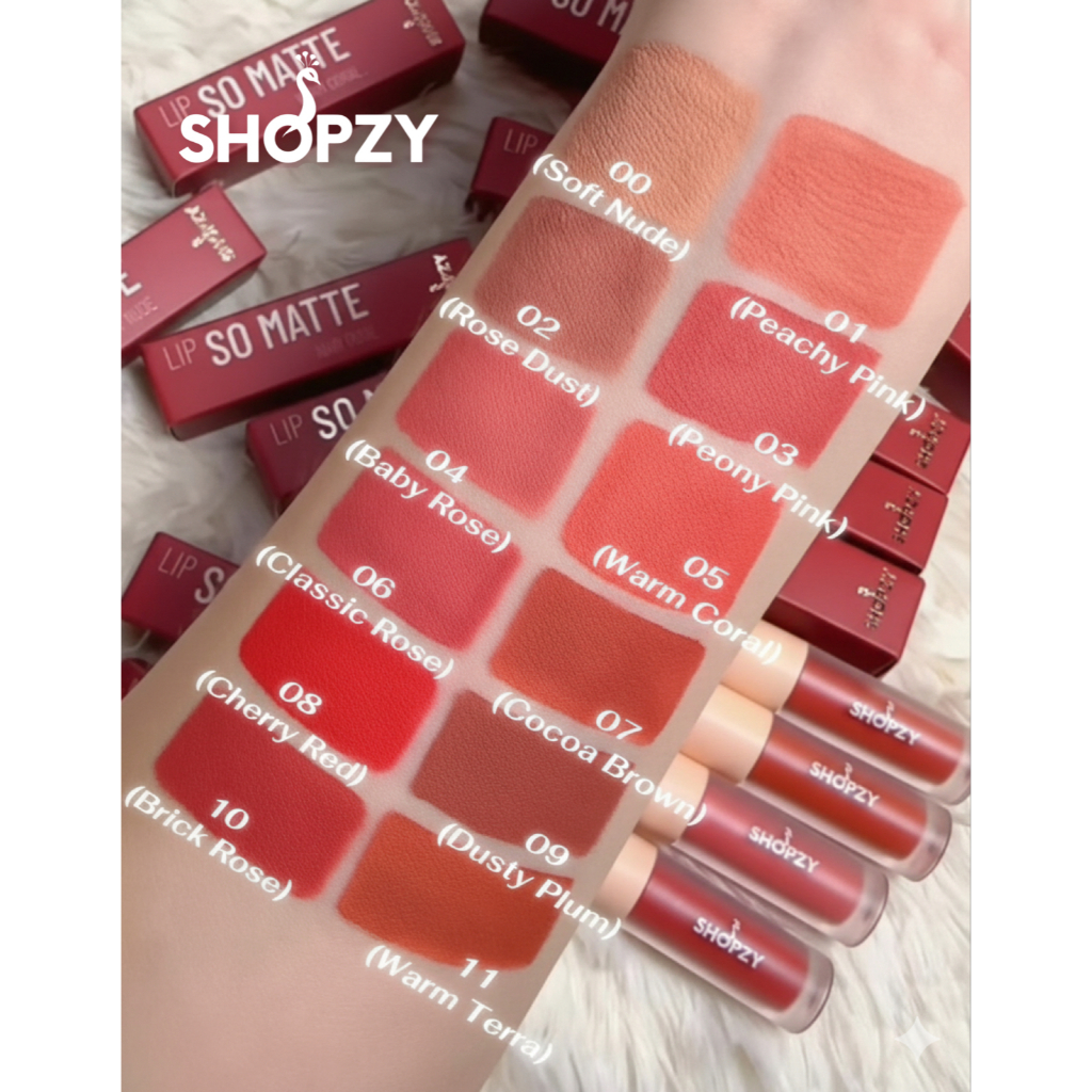 SHOPZY LIP SO MATTE ลิปแมท ลิปแมตต์ ลิปโซแมทช็อปซี่! สีสวยชัด ติดทน กันน้ำ ไม่ตกร่อง ดูชุ่มชื้น ราคา 89.- (ปกติ 199.-)