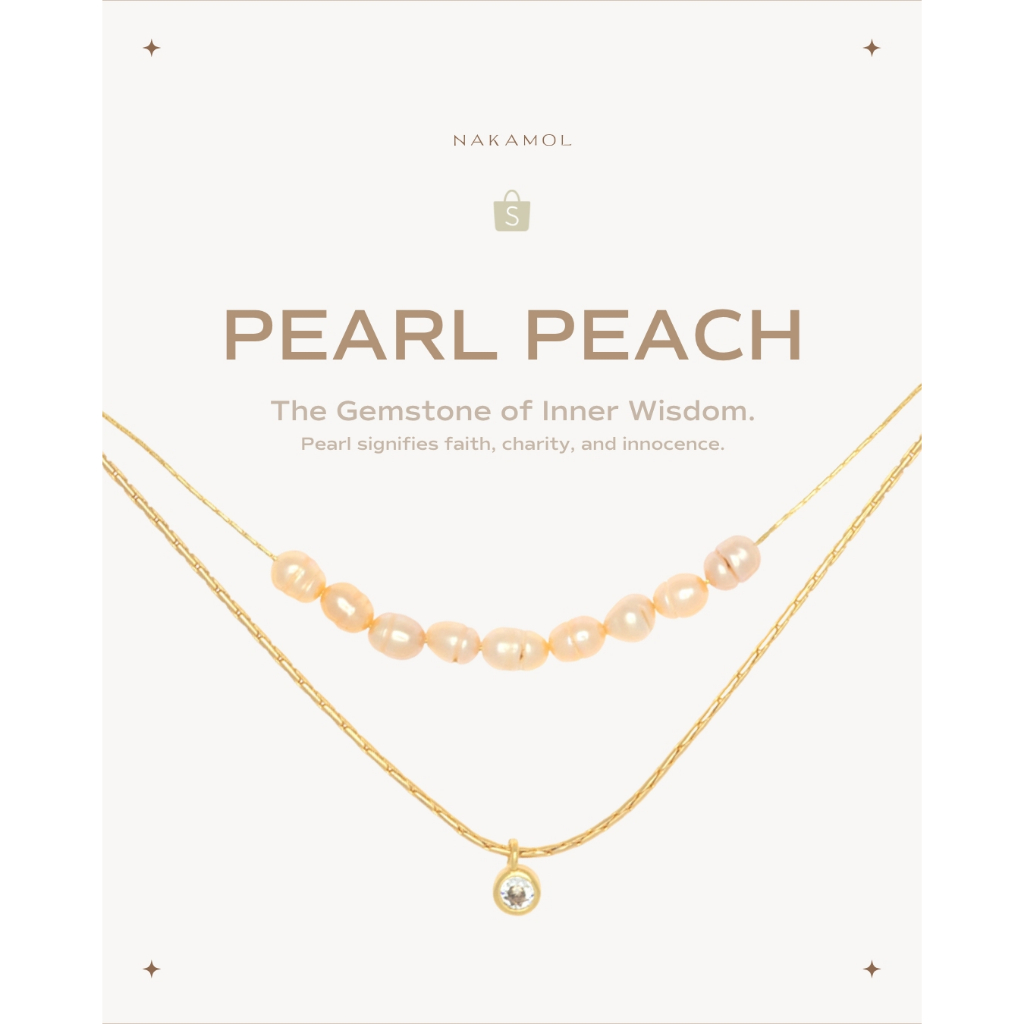 Pearl Peach- POWER STONE DOUBLE-LAYERED NECKLACE สร้อยคอหินมงคลสองชั้น-ไข่มุกสีพีช