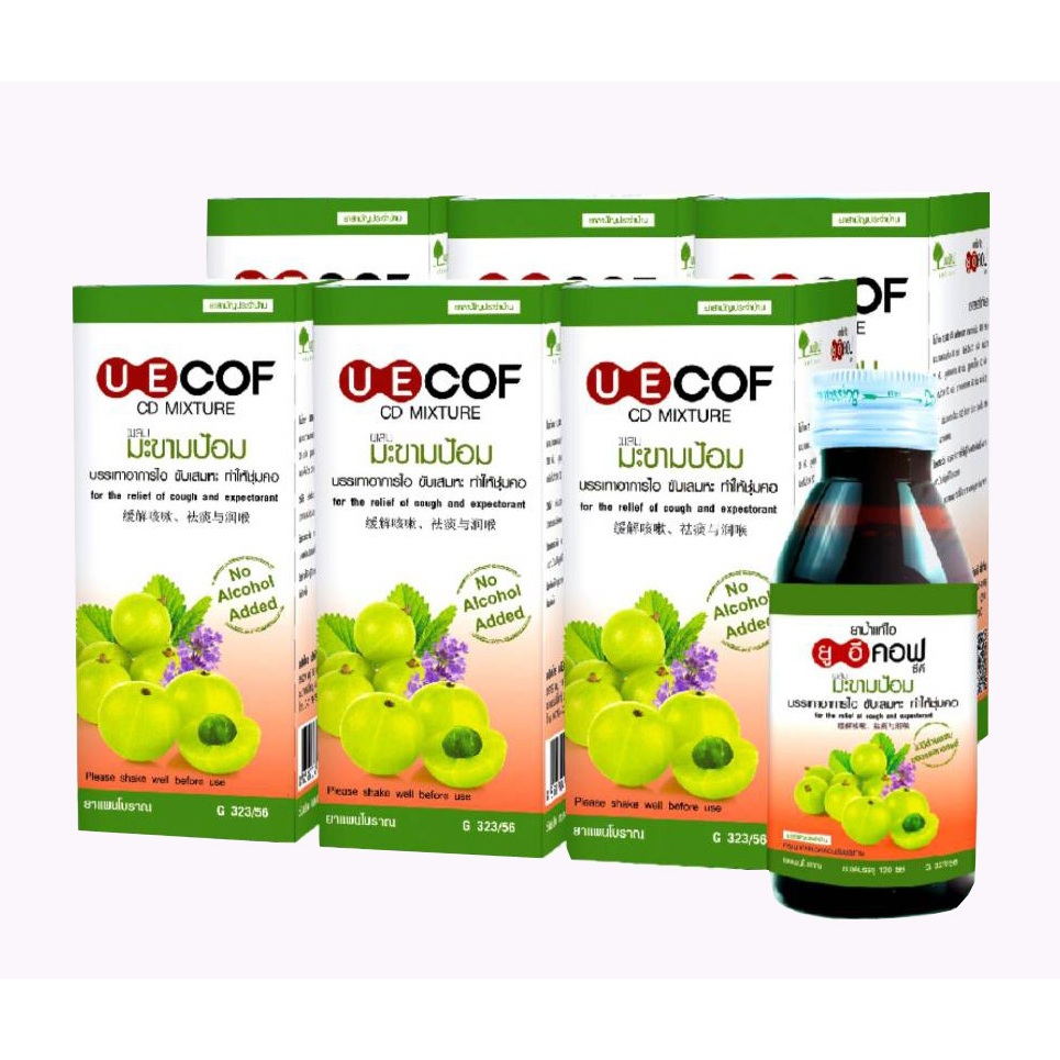 ๊U E COF ยูอีคอฟ  สูตรน้ำ (ยกแพ็ค 6 ขวด) ทำให้ชุ่มคอ รสมะขามป้อม รสน้ำผึ้งมะนาว สูตรไม่มีน้ำตาล