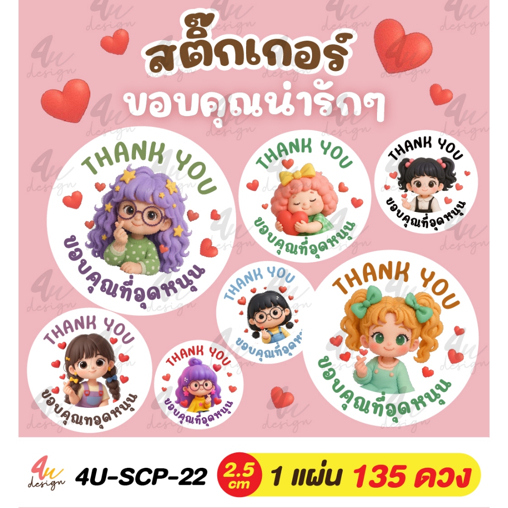 สติ๊กเกอร์ ขอบคุณที่อุดหนุน Thank you 135 ดวง [ 4U-SCP-22 ]
