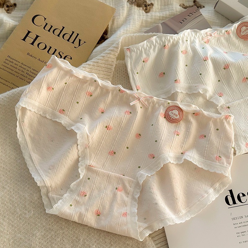 กางเกงในผ้าฝ้าย ลายน่ารัก มีขอบ ผ้าดี ใส่สบาย ไซส์ M-XL (GC-603)