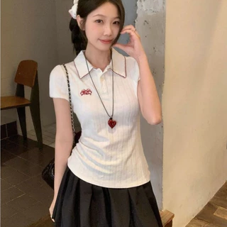 พร้อมส่งในไทย*** เสื้อคอปกแขนสั้น มีกระดุมหน้าใช้งานได้จริง ผ้านิ่ม ปักตัวอักษร Y292