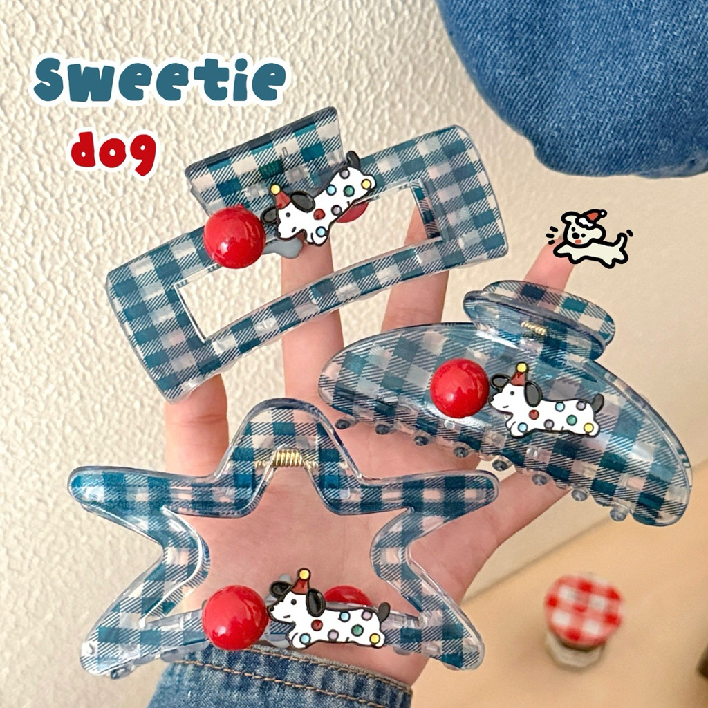 Cute 428 กิ๊บรวบผม กิ๊บหนีบผมลายสก๊อต น้องหมาจุดแดง