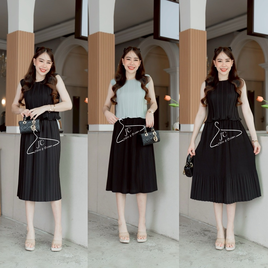 Jubbie&chrissie : รวมรุ่นกระโปรงคลุมเข่าสีดำ ผ้า Crepe georgette เอว 24-40 นิ้ว ยาว 28 นิ้ว
