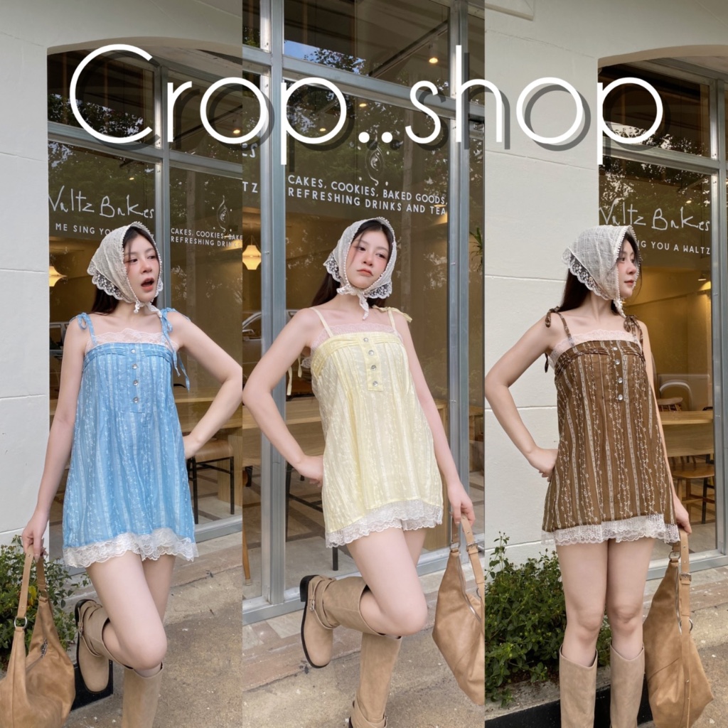 crop..shop มินิเดรสน่ารัก งานสวย สายเดี่ยวคุณหนู งานเก๊มาก ละมุนสุด เเต่งชายระบายงานสดใสสุดๆ ปังมาก
