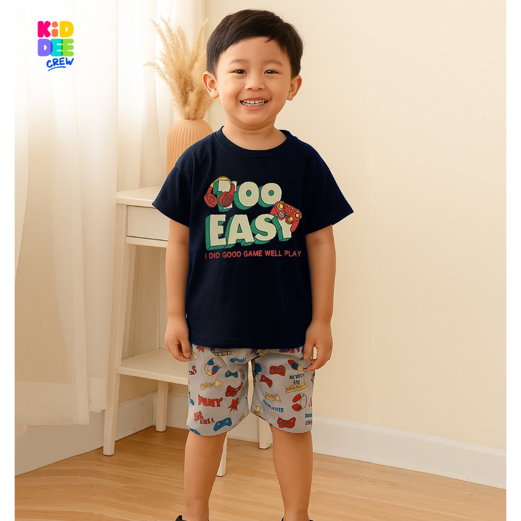 KiddeeCrew ชุดเซ็ต เสื้อเด็กและกางเกงเด็ก พิมพ์ลายเกมส์หูฟัง ชุดดนอน มี 5 สี เหมาะสำหรับอายุ 1-12 ปี