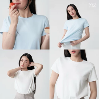 (ไม่ผลิตเพิ่ม)เสื้อคอกลมผู้หญิงทรงตรง ผ้าคอตตอน หนานุ่ม ใส่สบาย แมทช์ง่าย ทุกวัน (S-2XL) BEMYCHIC Essential Top