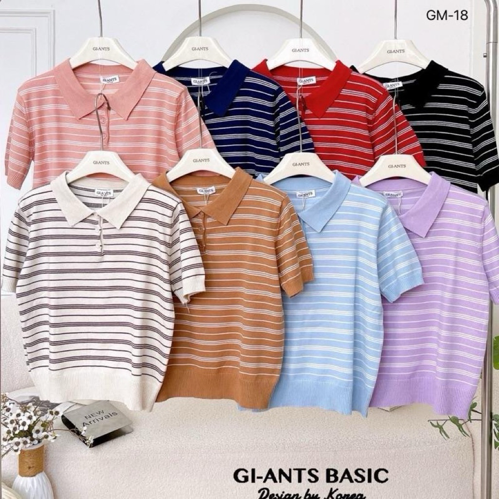 เสื้อคอปกไหมพรมริ้ว สไตล์เกาหลี Ounie/Gi-ant