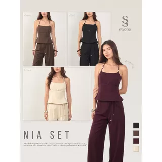 Swana.ss - Nia set (นี-อา) ทั้งชุด (XS-2XL) ชายเสื้อมี Tag swana เสื้อผูกคอ + กางเกงขายาว