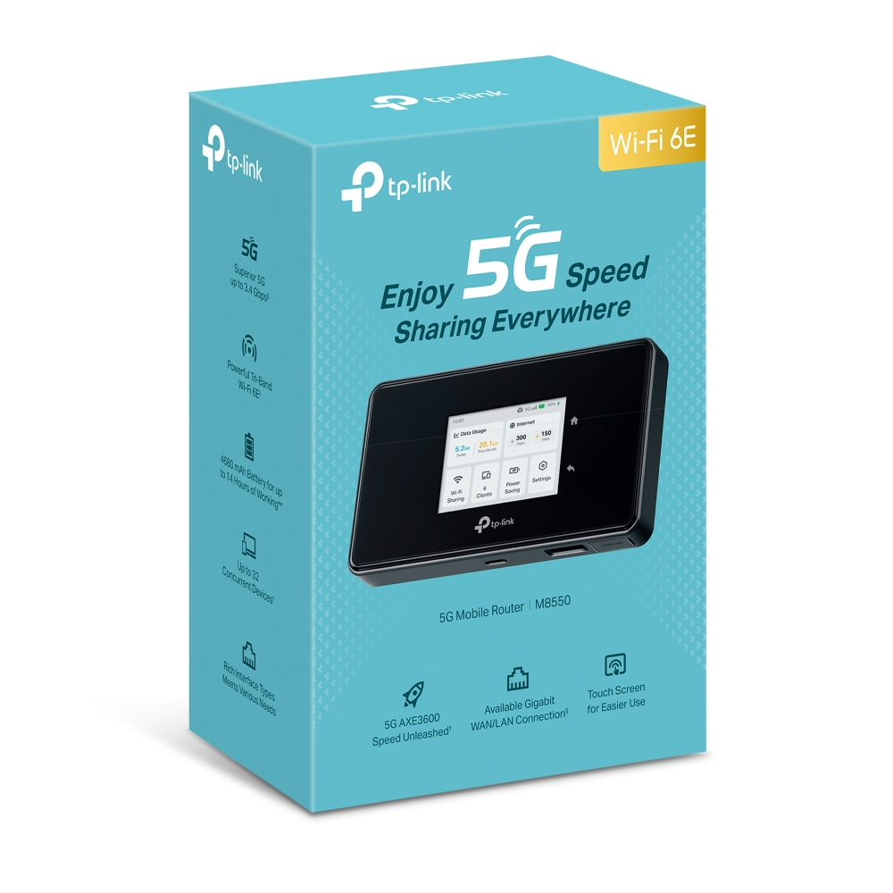 TP-Link M8550 5G Mobile Wi-Fi Router AXE3600 พ็อกเก็ตไวไฟ 5G Wi-Fi 6E ใส่ซิม จอทัชสกรีน