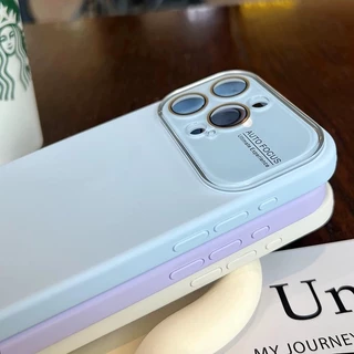 case เคสนิ่ม เคสกำมะหยี่ สีพื้นพร้อมเลนส์กระจก สีพาสเทล for iphone17、pro、max 16、pro、max 15、pro、max 14、pro、max 13 12 11