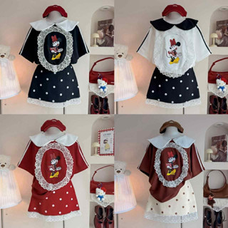 set 2 ชิ้นเสื้อการ์ตูน+กระโปรงลายจุด ( mic2 )