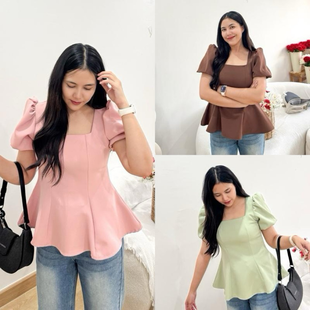 Kemmika เสื้อแขนสั้นทรงบอลลูนสไตล์เรียบหรู