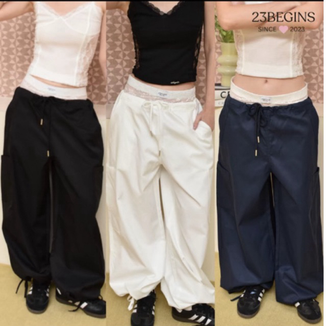 มือ2 กางเกง จากร้าน23begins detail ลูกไม้ มีเชือกผูกปรับเอว