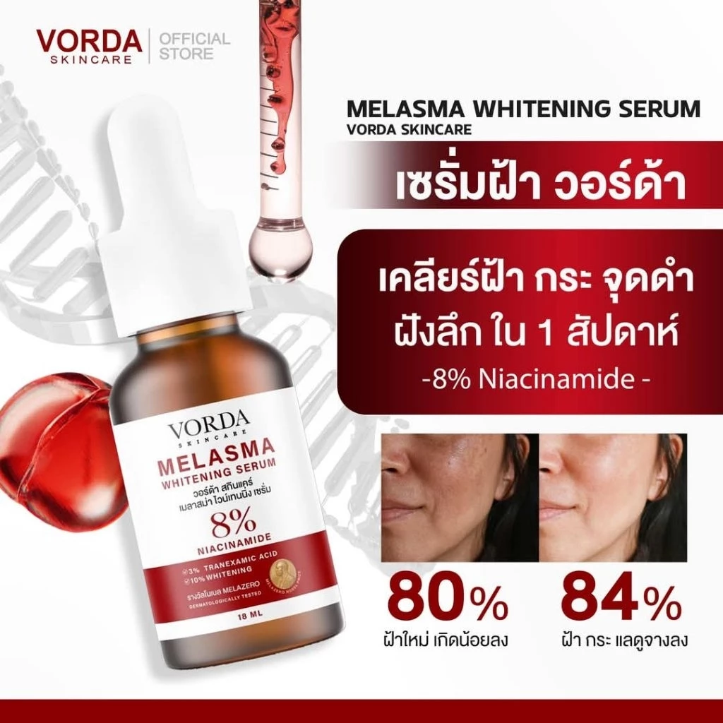 [1 ขวด] Vorda Skincare Melasma Whitening Serum 18ml. วอร์ด้า สกินแคร์ เมลาสม่า ไวน์เทนนิ่ง เซรั่ม thumbnail 5