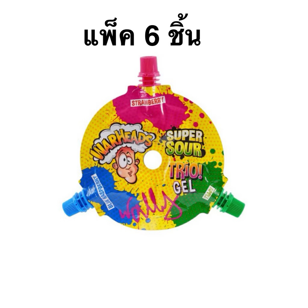 [แพ็ค6ชิัน] วอร์เฮ้ดส์ซูเปอร์ซาวร์ทรีโอเจกลิ่นผลไม้/อมยิ้มแท่งพัคเกอร์แพ็คซาว WARHEADS Super Sour Tr
